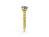 Yellow gold Fancy Blue Round  Solitaire Floral Milgrain Engagement Ring_32