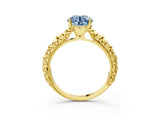 Yellow gold Fancy Blue Round  Solitaire Floral Milgrain Engagement Ring_33