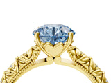 Yellow gold Fancy Blue Round  Solitaire Floral Milgrain Engagement Ring_34