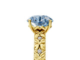 Yellow gold Fancy Blue Round  Solitaire Floral Milgrain Engagement Ring_35