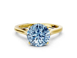 Yellow gold Fancy Blue Round  Solitaire Heart Prong Engagement Ring with Tapered Band_54