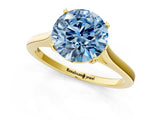 Yellow gold Fancy Blue Round  Solitaire Heart Prong Engagement Ring with Tapered Band_55