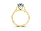 Yellow gold Fancy Blue Round  Solitaire Heart Prong Engagement Ring with Tapered Band_57