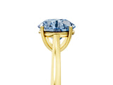Yellow gold Fancy Blue Round  Solitaire Heart Prong Engagement Ring with Tapered Band_59