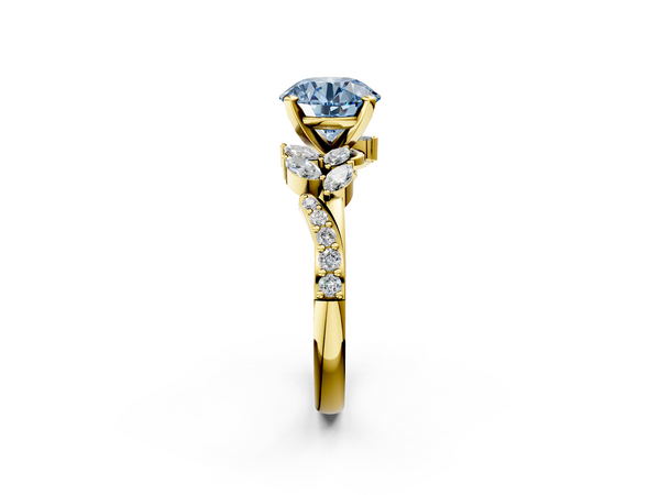 Yellow gold Fancy Blue Round  Solitaire Marquise Twist Band with Six-Prong Setting