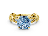 Yellow gold Fancy Blue Round  Solitaire Milgrain Diamond Engagement Ring with Bezel and Marquise Band_126