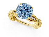 Yellow gold Fancy Blue Round  Solitaire Milgrain Diamond Engagement Ring with Bezel and Marquise Band_127