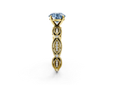 Yellow gold Fancy Blue Round  Solitaire Milgrain Diamond Engagement Ring with Bezel and Marquise Band_128