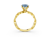 Yellow gold Fancy Blue Round  Solitaire Milgrain Diamond Engagement Ring with Bezel and Marquise Band_129
