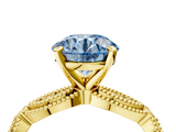 Yellow gold Fancy Blue Round  Solitaire Milgrain Diamond Engagement Ring with Bezel and Marquise Band_130