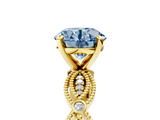 Yellow gold Fancy Blue Round  Solitaire Milgrain Diamond Engagement Ring with Bezel and Marquise Band_131