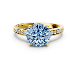 Yellow gold Fancy Blue Round  Solitaire Pavé Band Prong Setting Ring_21