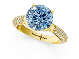 Yellow gold Fancy Blue Round  Solitaire Pavé Diamond Engagement Ring with Four-Prong Setting_120