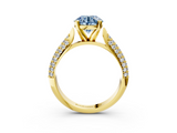 Yellow gold Fancy Blue Round  Solitaire Pavé Diamond Engagement Ring with Four-Prong Setting_122