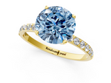 Yellow gold Fancy Blue Round  Solitaire Pavé Diamond Engagement Ring with Four-Prong Setting_26
