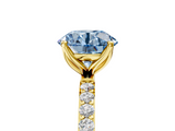 Yellow gold Fancy Blue Round  Solitaire Pavé Diamond Engagement Ring with Four-Prong Setting_30