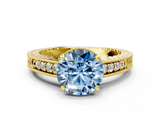 Yellow gold Fancy Blue Round  Solitaire Pavé Diamond Milgrain Engagement Ring with Four-Prong Setting_3