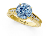 Yellow gold Fancy Blue Round  Solitaire Pavé Diamond Milgrain Engagement Ring with Four-Prong Setting_4