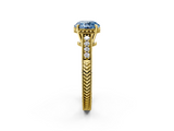 Yellow gold Fancy Blue Round  Solitaire Pavé Diamond Milgrain Engagement Ring with Four-Prong Setting_5