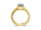 Yellow gold Fancy Blue Round  Solitaire Pavé Diamond Milgrain Engagement Ring with Four-Prong Setting_6