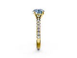 Yellow gold Fancy Blue Round  Solitaire Pave Diamond Engagement Ring with Four-Prong Setting_187