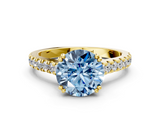 Yellow gold Fancy Blue Round  Solitaire Pave Diamond Engagement Ring with Prong Setting_20