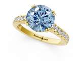 Yellow gold Fancy Blue Round  Solitaire Pave Diamond Engagement Ring with Prong Setting_21