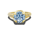 Yellow gold Fancy Blue Round  Solitaire Pave Split Shank Ring with Four-Prong Setting_123