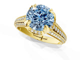 Yellow gold Fancy Blue Round  Solitaire Pave Split Shank Ring with Four-Prong Setting_124