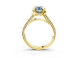 Yellow gold Fancy Blue Round  Solitaire Pave Split Shank Ring with Four-Prong Setting_126