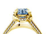 Yellow gold Fancy Blue Round  Solitaire Pave Split Shank Ring with Four-Prong Setting_127