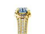 Yellow gold Fancy Blue Round  Solitaire Pave Split Shank Ring with Four-Prong Setting_128