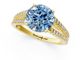 Yellow gold Fancy Blue Round  Solitaire Split Shank Pavé Diamond Engagement Ring_372