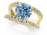 Yellow gold Fancy Blue Round  Solitaire Split Shank Pave Diamond Ring_50