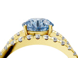 Yellow gold Fancy Blue Round  Solitaire Split Shank Pave Diamond Ring_53