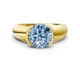 Yellow gold Fancy Blue Round  Solitaire Tension Set Diamond Ring with Wide Band_20