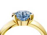 Yellow gold Fancy Blue Round  Solitaire Tension Set Diamond Ring with Wide Band_24