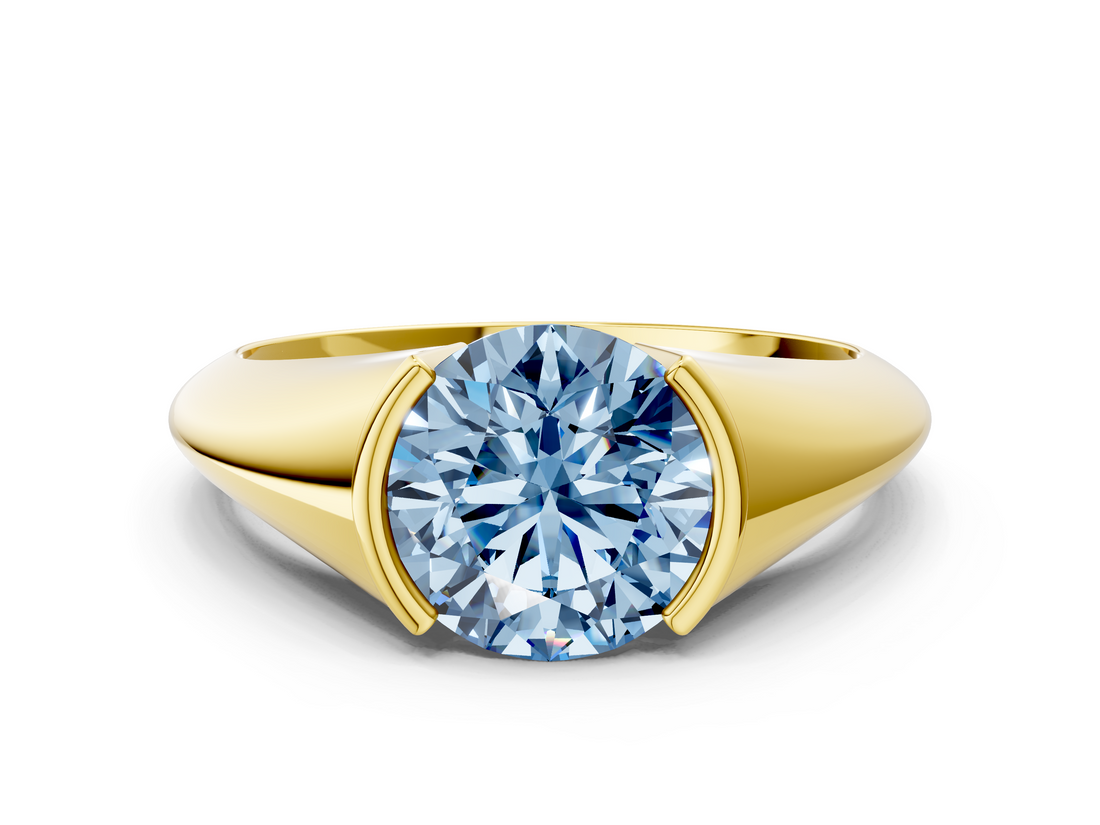 Yellow gold Fancy Blue Round  Solitaire Tension Set Diamond Ring_20