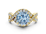 Yellow gold Fancy Blue Round  Solitaire Twist Band Pavé Diamond Engagement Ring_37
