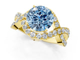 Yellow gold Fancy Blue Round  Solitaire Twist Band Pavé Diamond Engagement Ring_38