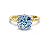 Yellow gold Fancy Blue Round  Solitaire Twist Band Ring with Four-Prong Setting_12