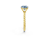 Yellow gold Fancy Blue Round  Solitaire Twist Band Ring with Four-Prong Setting_14