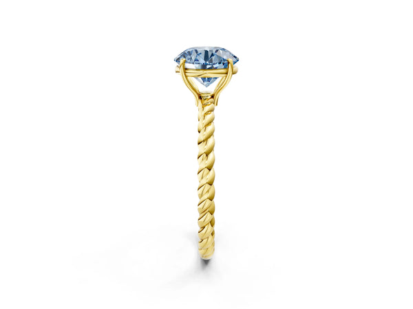 Yellow Gold Round Solitaire Engagement Ring Setting for Fancy Blue Center with Twisted Rope Band
