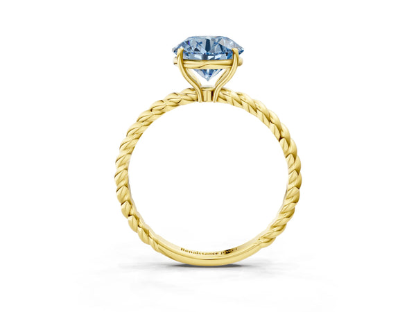 Yellow Gold Round Solitaire Engagement Ring Setting for Fancy Blue Center with Twisted Rope Band