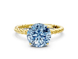 Yellow gold Fancy Blue Round  Solitaire Twist Band Ring with Four-Prong Setting_68