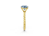 Yellow gold Fancy Blue Round  Solitaire Twist Band Ring with Four-Prong Setting_70