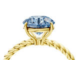 Yellow gold Fancy Blue Round  Solitaire Twist Band Ring with Four-Prong Setting_72