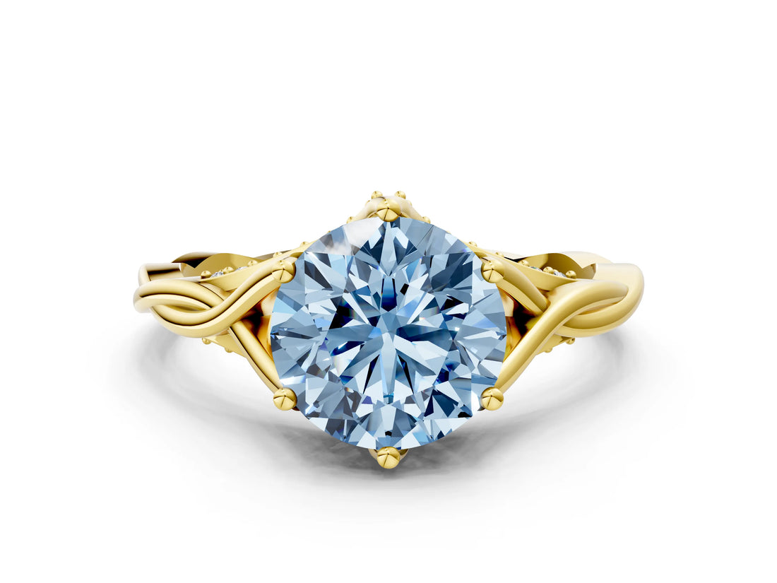 Yellow gold Fancy Blue Round  Solitaire Twist Band Six-Prong Setting 1