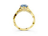 Yellow gold Fancy Blue Round  Solitaire Twist Band Six-Prong Setting 4