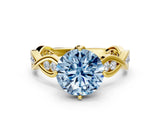 Yellow gold Fancy Blue Round  Solitaire Twist Band with Leaf Prong Setting 1